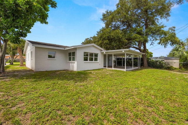 back of house featuring a patio and a yard