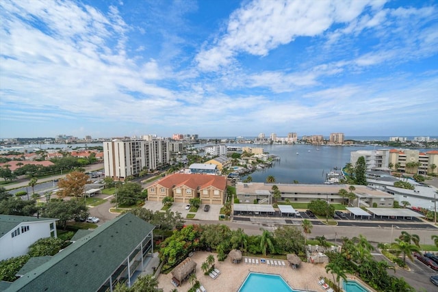 aerial view with a water view