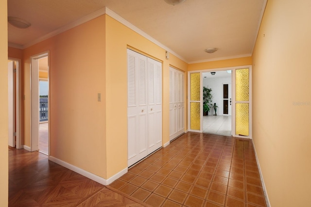 corridor with crown molding