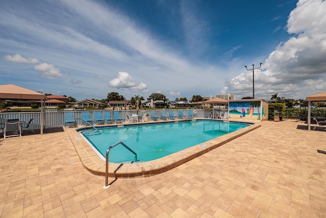 view of swimming pool with a patio area