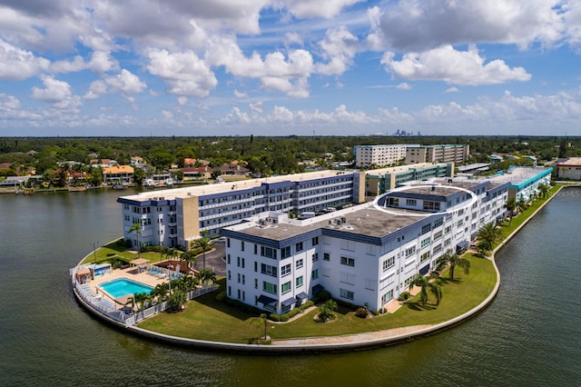 aerial view featuring a water view