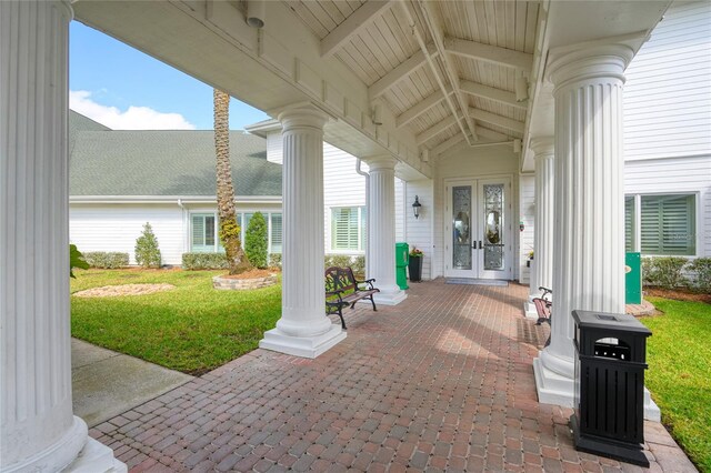 view of patio / terrace with covered porch and french doors