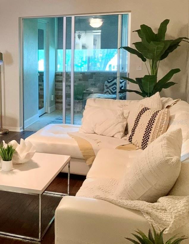 living room with hardwood / wood-style floors