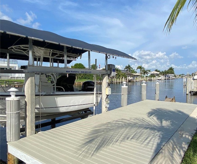 view of dock with a water view