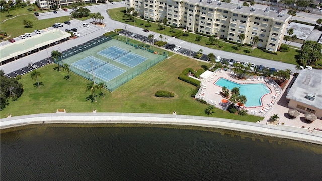 bird's eye view featuring a water view