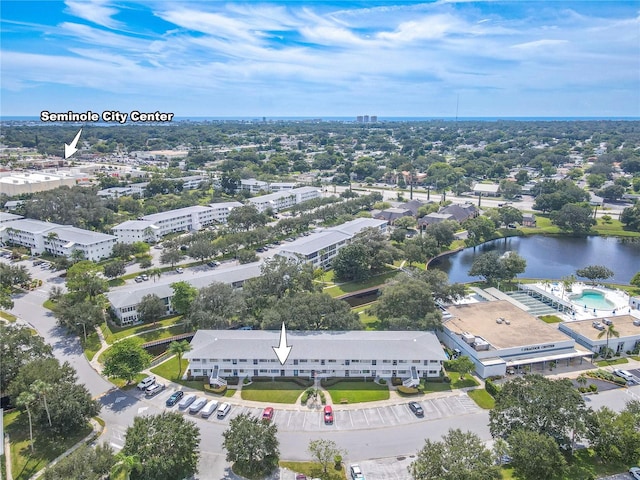 drone / aerial view featuring a water view