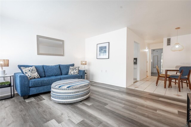 living room with hardwood / wood-style flooring