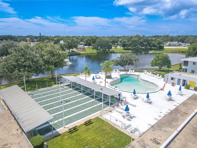 aerial view featuring a water view