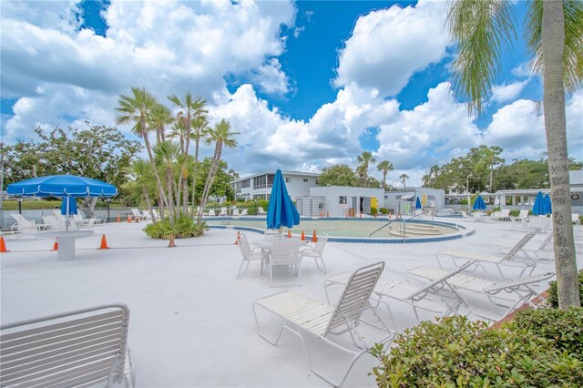 view of swimming pool with a patio area