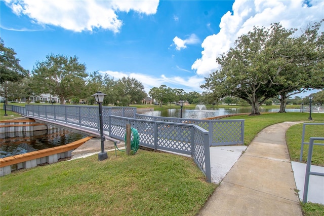 exterior space with a water view