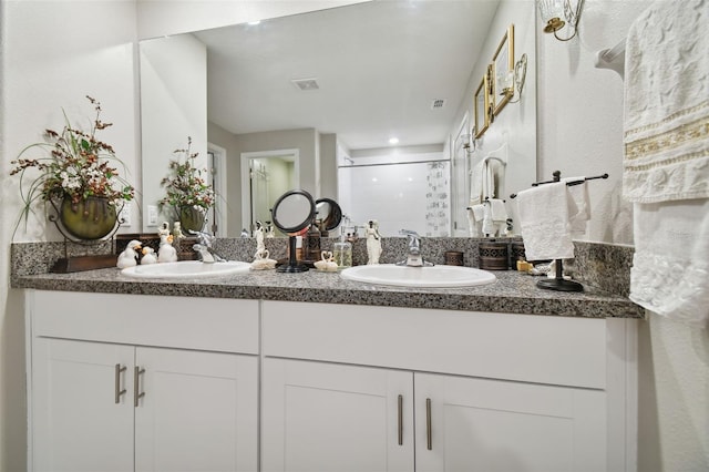 bathroom with vanity and walk in shower