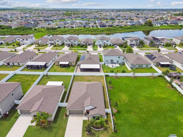 aerial view with a water view