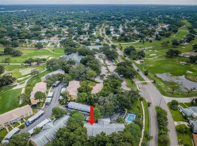 aerial view with a residential view and golf course view