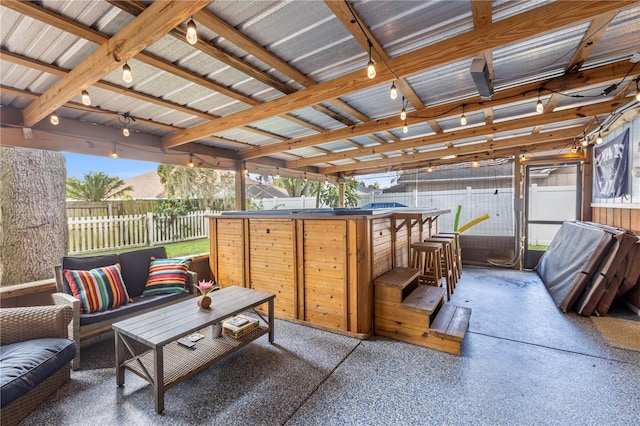 view of patio with a bar