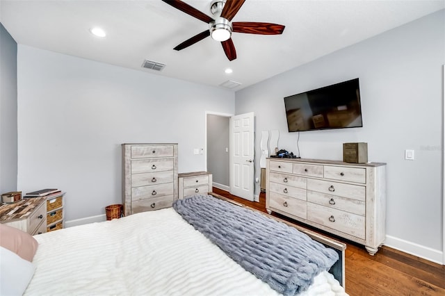 bedroom featuring ceiling fan and hardwood / wood-style floors