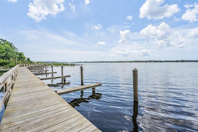 view of dock with a water view