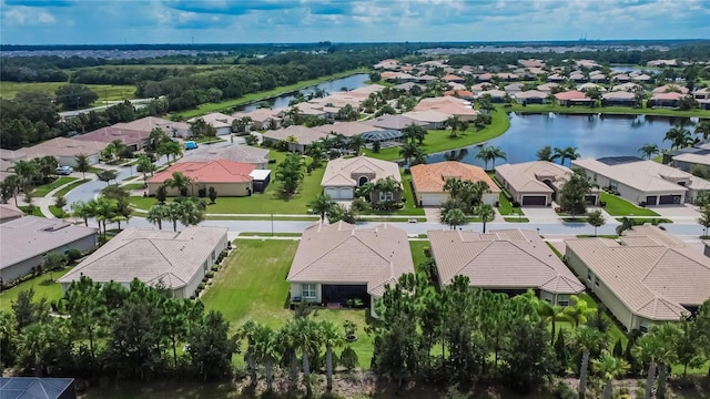 bird's eye view with a water view and a residential view