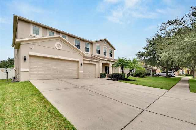 front facade with a front lawn and a garage