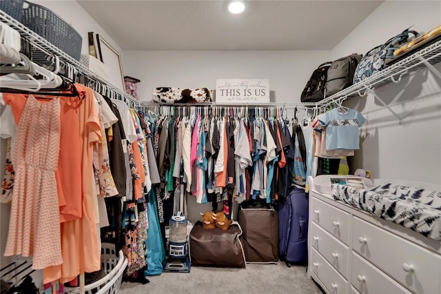 spacious closet with light carpet