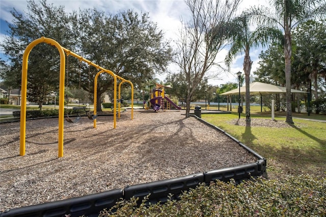 view of jungle gym with a yard