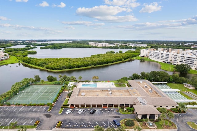 aerial view with a water view