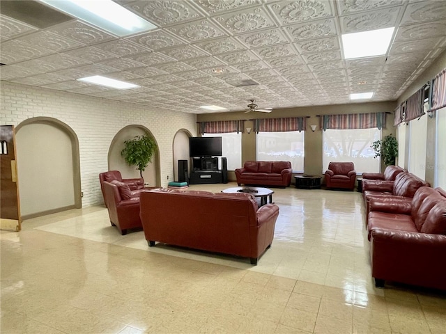 living room with ceiling fan