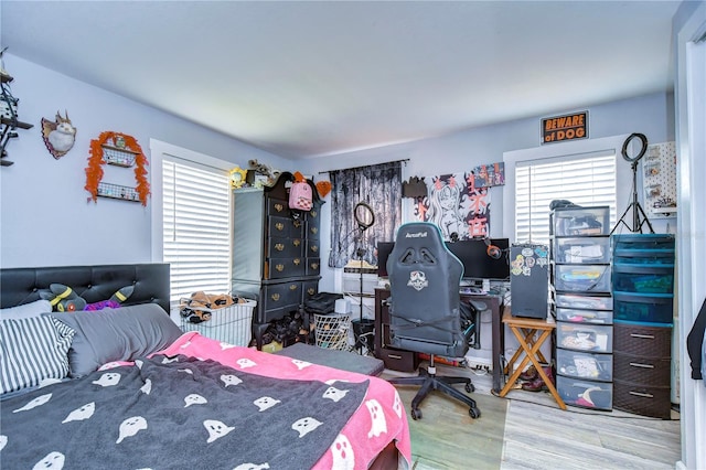 bedroom with multiple windows and wood-type flooring