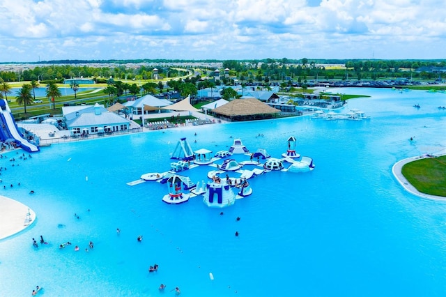 aerial view featuring a water view