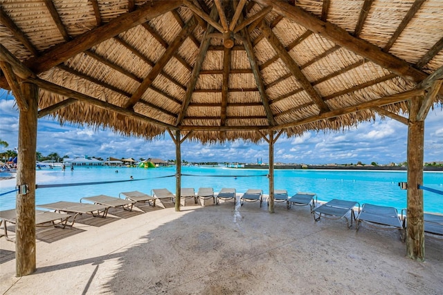 property view of water featuring a gazebo