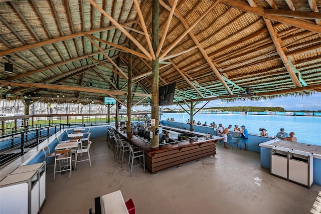 view of patio / terrace with a water view