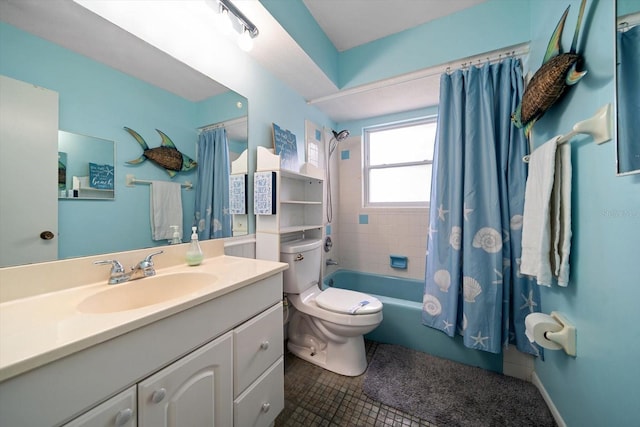 8212 Forest Cir, Seminole, FL 33776 - bathroom with tile patterned floors, shower / bath combination with curtain, toilet, and vanity