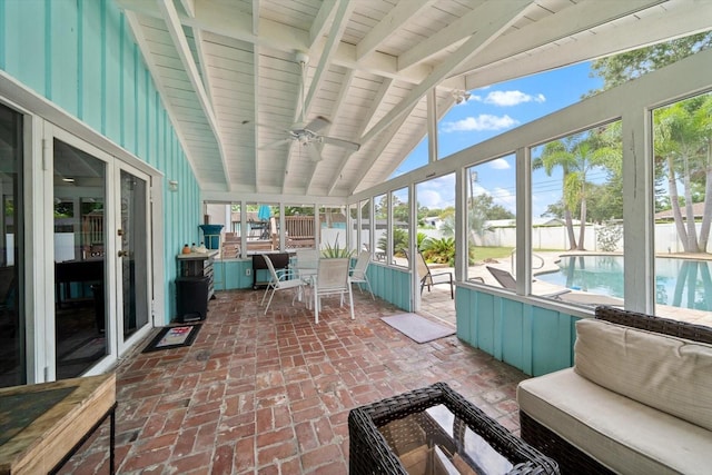 8212 Forest Cir, Seminole, FL 33776 - sunroom / solarium featuring a ceiling fan and outdoor dining space