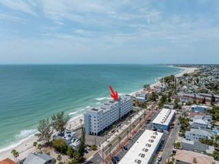 aerial view with a beach view and a water view