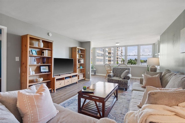 living room with hardwood / wood-style floors