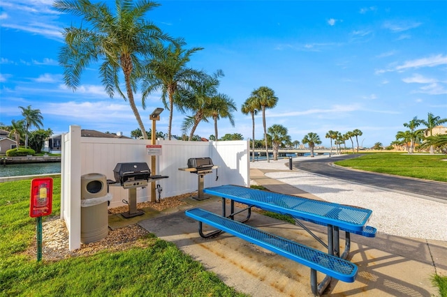 surrounding community featuring a yard and a water view