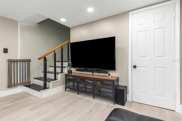 7331/2 New Jersey St, Clearwater, FL 33756 - living area with recessed lighting, stairs, and wood finished floors