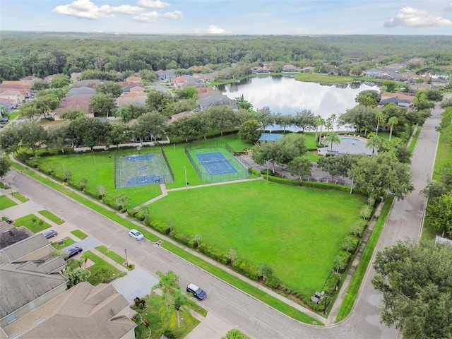 aerial view with a water view