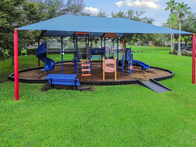 view of playground featuring a yard