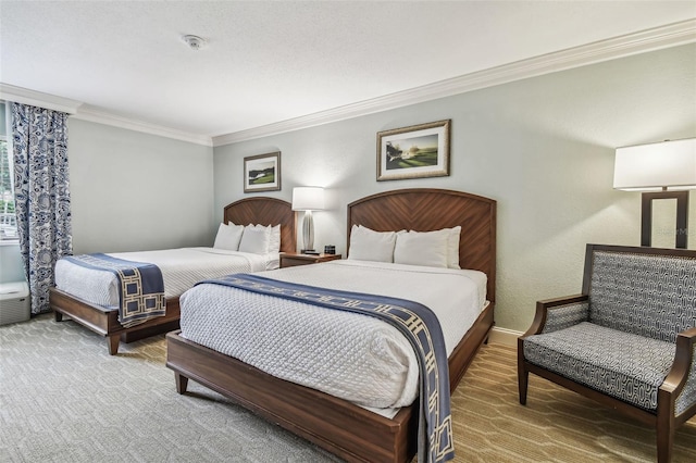 bedroom featuring carpet and ornamental molding