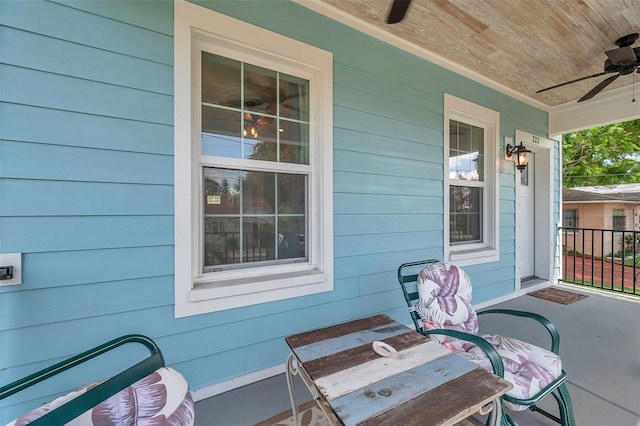 view of patio / terrace featuring ceiling fan and covered porch