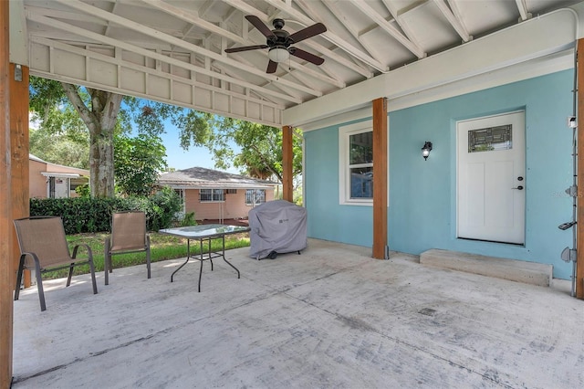 view of patio / terrace featuring ceiling fan and a grill