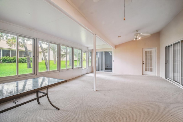 sunroom with vaulted ceiling and ceiling fan