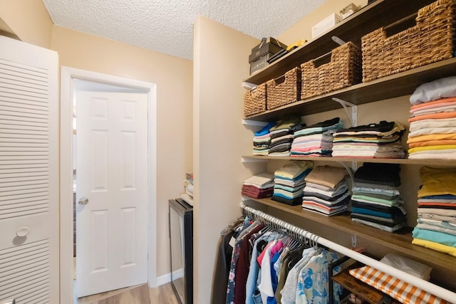 spacious closet featuring light hardwood / wood-style floors