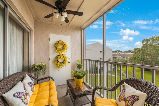 balcony with ceiling fan