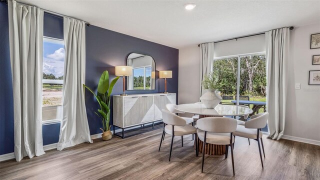 dining room with wood finished floors and baseboards