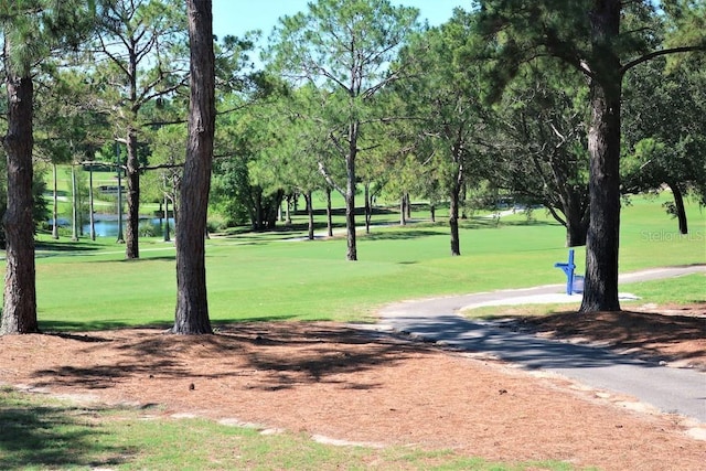 view of property's community featuring a yard and a water view