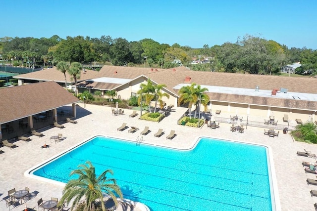 pool with a patio