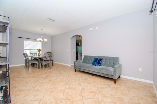 living room featuring light tile patterned flooring