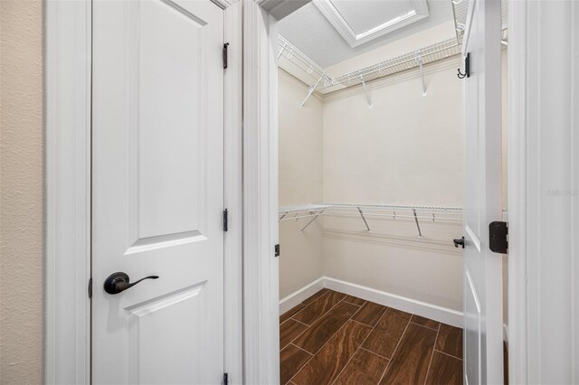 spacious closet featuring dark wood-type flooring