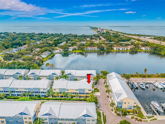 aerial view with a water view